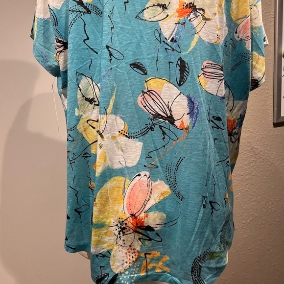 large blouse cap sleeve spring floral teal pattern nwt jess and Jane top - Picture 11 of 12